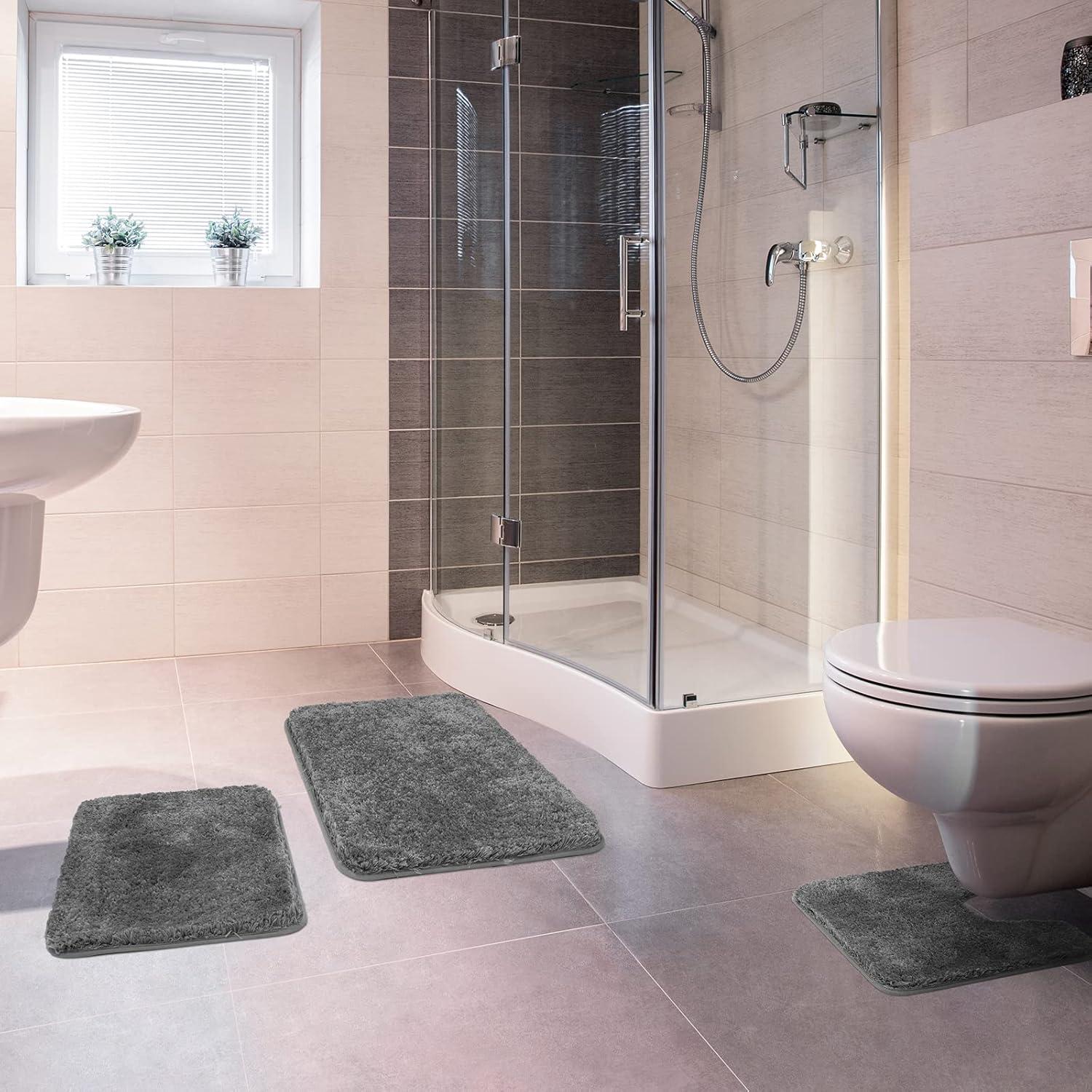 imageMIULEE Burnt Orange Bathroom Rugs Sets 3 Piece Including U Shaped Toilet Rug Soft Absorbent Bath Mats Set with Non Slip Rubber Backside Machine Washable 20quotx30quot16quotx24quotU 20quotx24quotGrey