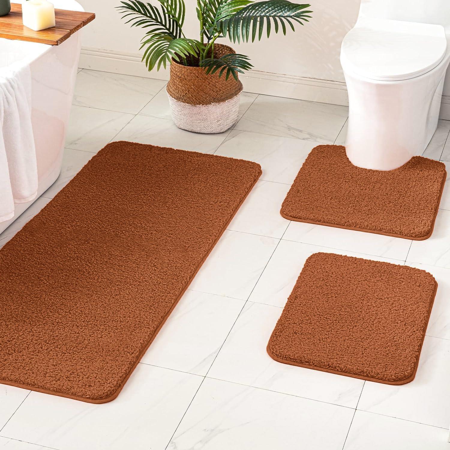 imageMIULEE Burnt Orange Bathroom Rugs Sets 3 Piece Including U Shaped Toilet Rug Soft Absorbent Bath Mats Set with Non Slip Rubber Backside Machine Washable 20quotx30quot16quotx24quotU 20quotx24quotBurnt Orange