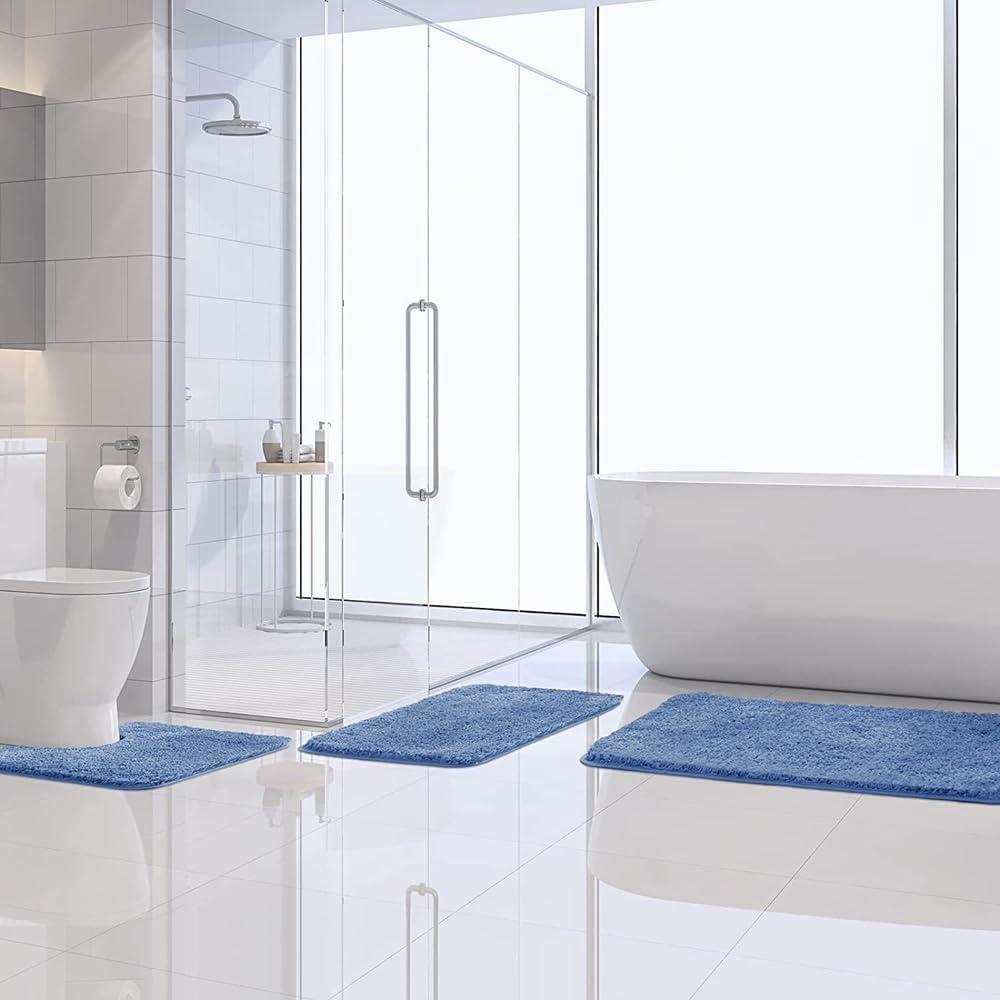 imageMIULEE Burnt Orange Bathroom Rugs Sets 3 Piece Including U Shaped Toilet Rug Soft Absorbent Bath Mats Set with Non Slip Rubber Backside Machine Washable 20quotx30quot16quotx24quotU 20quotx24quotBlue
