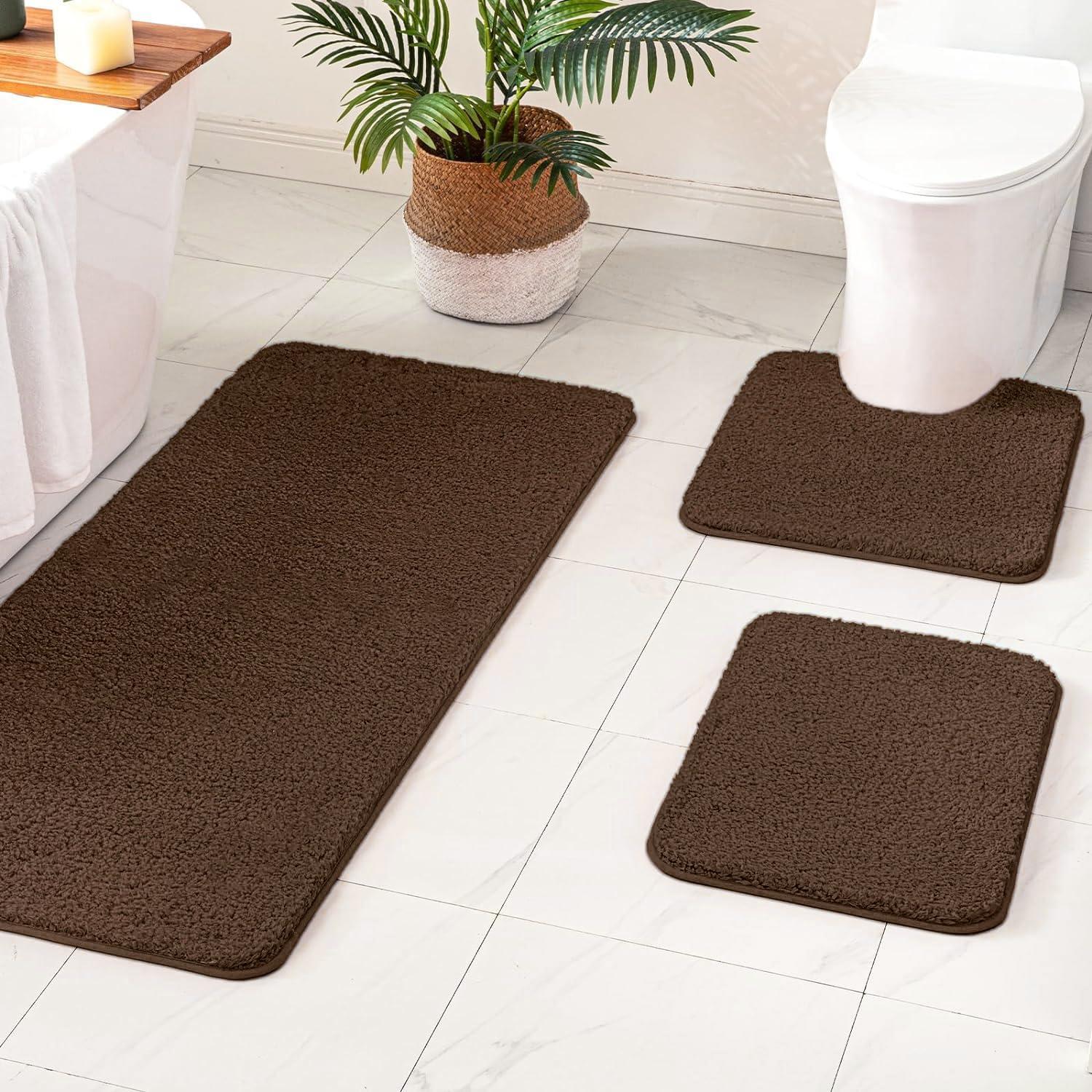 imageMIULEE Burnt Orange Bathroom Rugs Sets 3 Piece Including U Shaped Toilet Rug Soft Absorbent Bath Mats Set with Non Slip Rubber Backside Machine Washable 20quotx30quot16quotx24quotU 20quotx24quotBrown