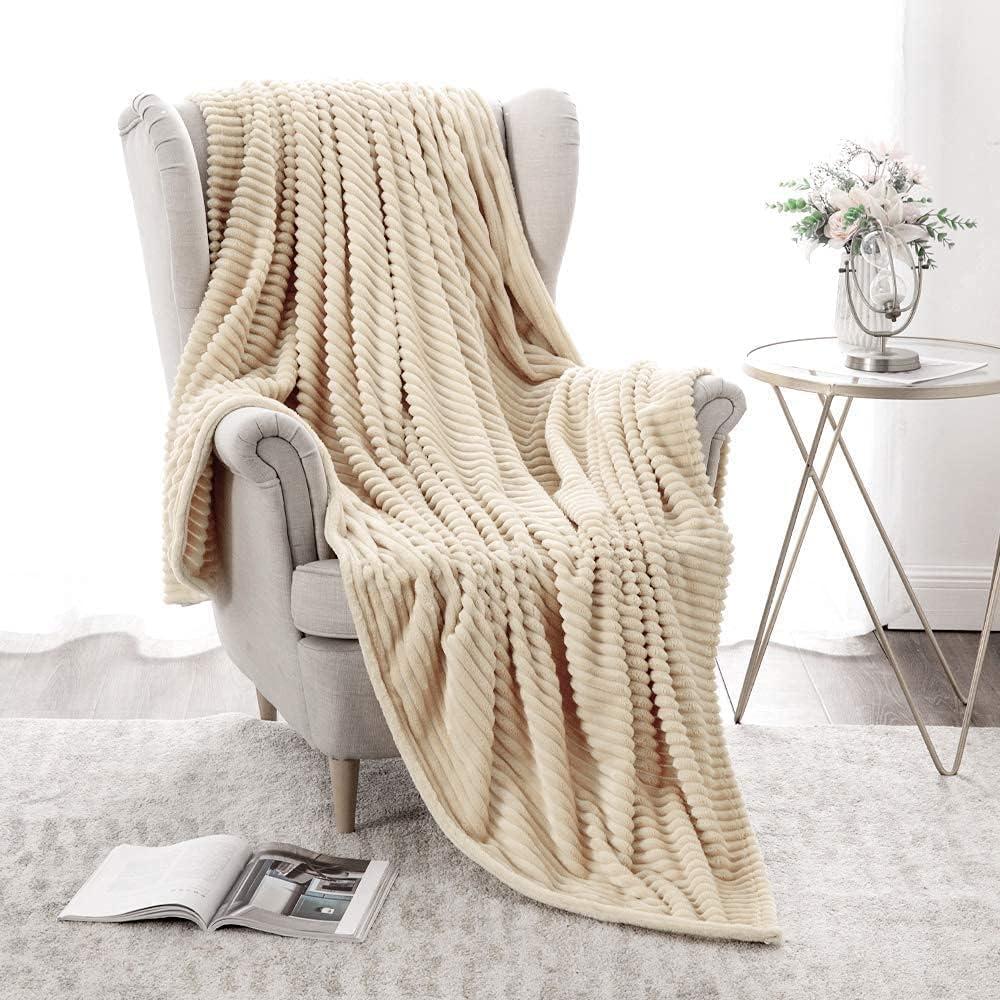 imageMIULEE Burnt Orange Fleece Blanket Durable Plush Fuzzy Extra Soft Warm Cozy Striped Flannel Fall Throw Blanket for Couch Sofa Bed 30quotx40quotBeige