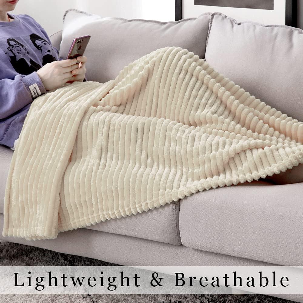 imageMIULEE Burnt Orange Fleece Blanket Durable Plush Fuzzy Extra Soft Warm Cozy Striped Flannel Fall Throw Blanket for Couch Sofa Bed 30quotx40quotBeige