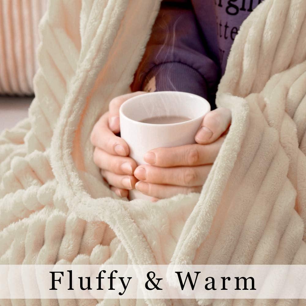 imageMIULEE Burnt Orange Fleece Blanket Durable Plush Fuzzy Extra Soft Warm Cozy Striped Flannel Fall Throw Blanket for Couch Sofa Bed 30quotx40quotBeige