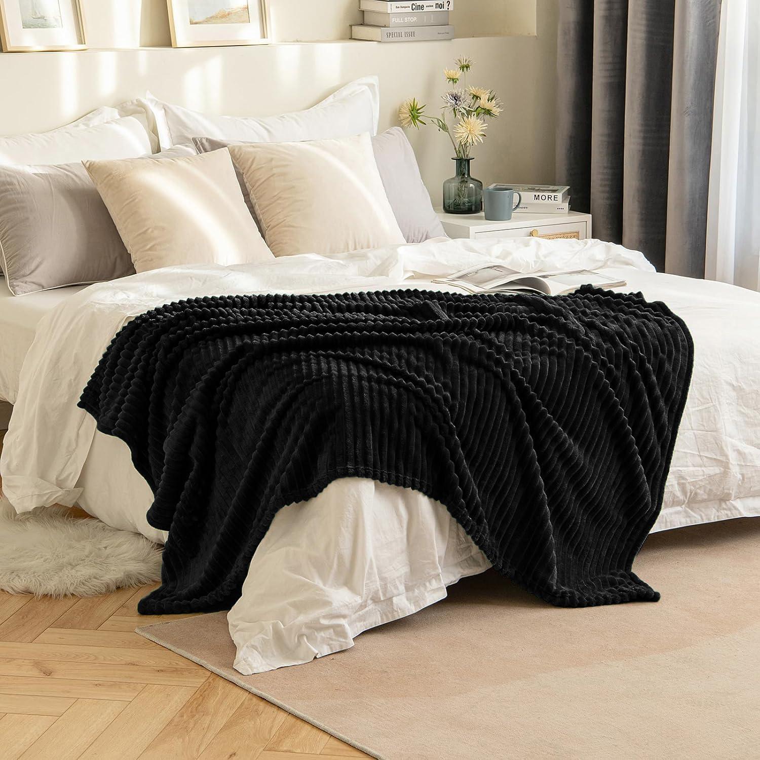 imageMIULEE Burnt Orange Fleece Blanket Durable Plush Fuzzy Extra Soft Warm Cozy Striped Flannel Fall Throw Blanket for Couch Sofa Bed 30quotx40quotBlack