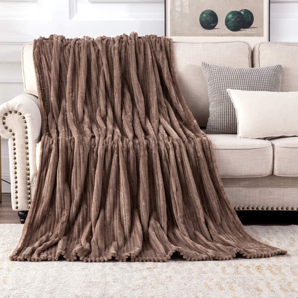 imageMIULEE Burnt Orange Fleece Blanket Durable Plush Fuzzy Extra Soft Warm Cozy Striped Flannel Fall Throw Blanket for Couch Sofa Bed 30quotx40quotBrown