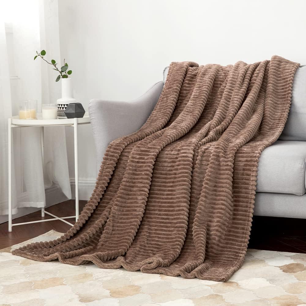 imageMIULEE Burnt Orange Fleece Blanket Durable Plush Fuzzy Extra Soft Warm Cozy Striped Flannel Fall Throw Blanket for Couch Sofa Bed 30quotx40quotBrown