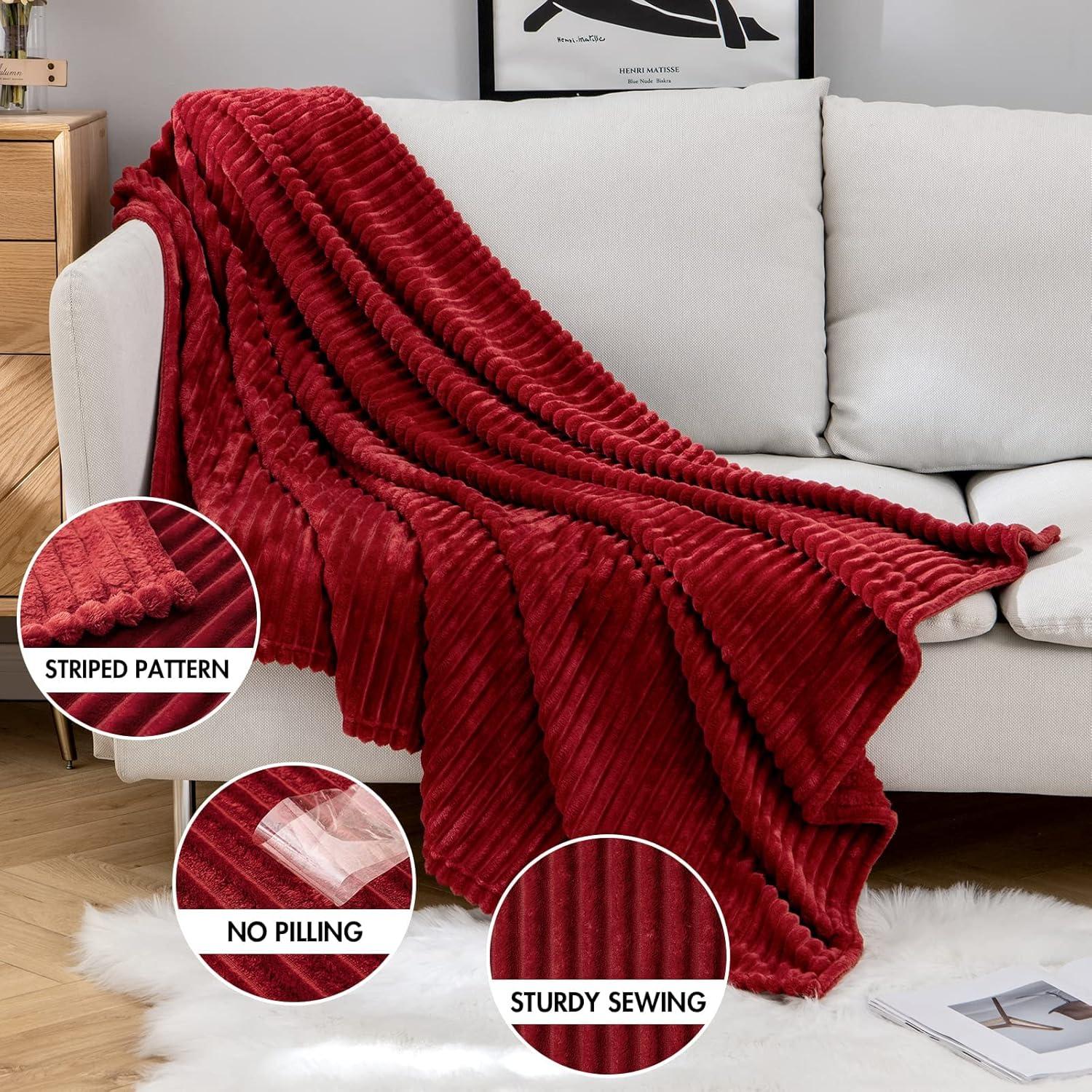 imageMIULEE Burnt Orange Fleece Blanket Durable Plush Fuzzy Extra Soft Warm Cozy Striped Flannel Fall Throw Blanket for Couch Sofa Bed 30quotx40quotBurgundy Red