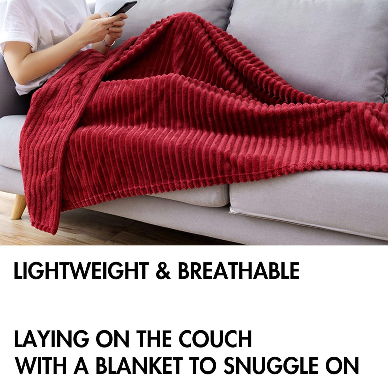 imageMIULEE Burnt Orange Fleece Blanket Durable Plush Fuzzy Extra Soft Warm Cozy Striped Flannel Fall Throw Blanket for Couch Sofa Bed 30quotx40quotBurgundy Red