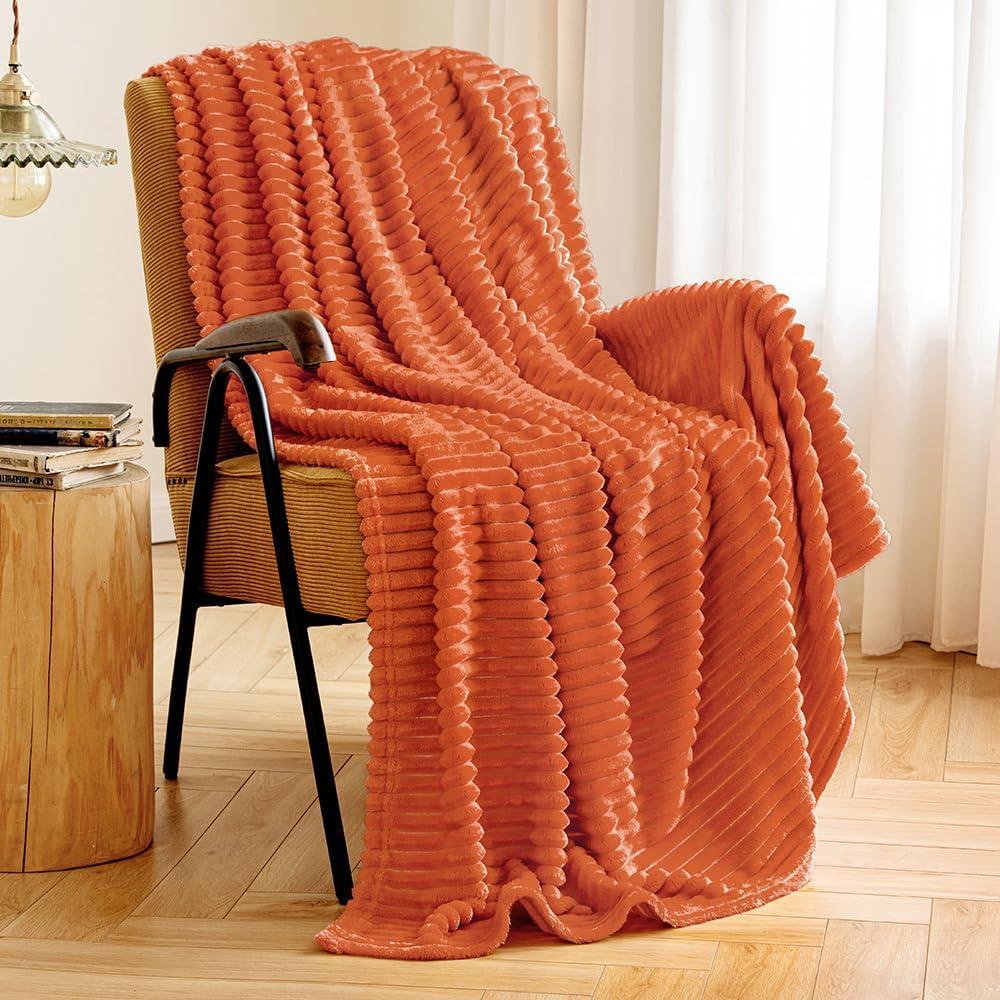 imageMIULEE Burnt Orange Fleece Blanket Durable Plush Fuzzy Extra Soft Warm Cozy Striped Flannel Fall Throw Blanket for Couch Sofa Bed 30quotx40quotBurnt Orange