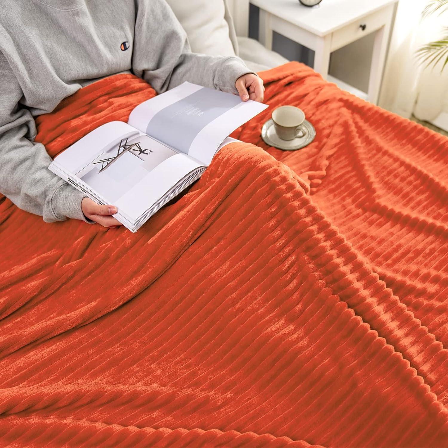 imageMIULEE Burnt Orange Fleece Blanket Durable Plush Fuzzy Extra Soft Warm Cozy Striped Flannel Fall Throw Blanket for Couch Sofa Bed 30quotx40quotBurnt Orange