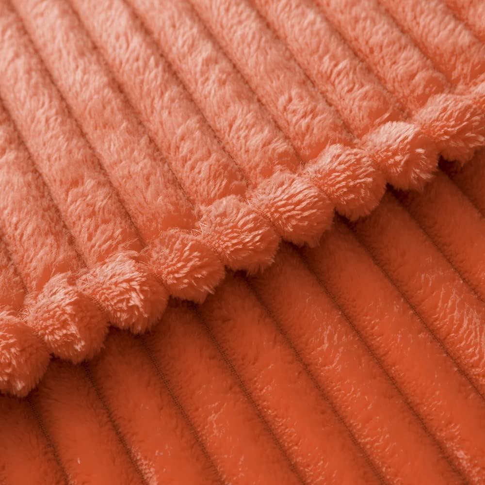 imageMIULEE Burnt Orange Fleece Blanket Durable Plush Fuzzy Extra Soft Warm Cozy Striped Flannel Fall Throw Blanket for Couch Sofa Bed 30quotx40quotBurnt Orange