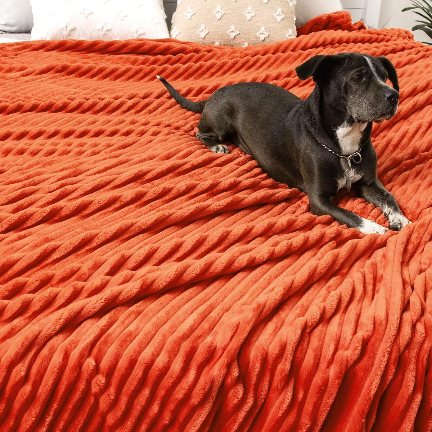 imageMIULEE Burnt Orange Fleece Blanket Durable Plush Fuzzy Extra Soft Warm Cozy Striped Flannel Fall Throw Blanket for Couch Sofa Bed 30quotx40quotBurnt Orange