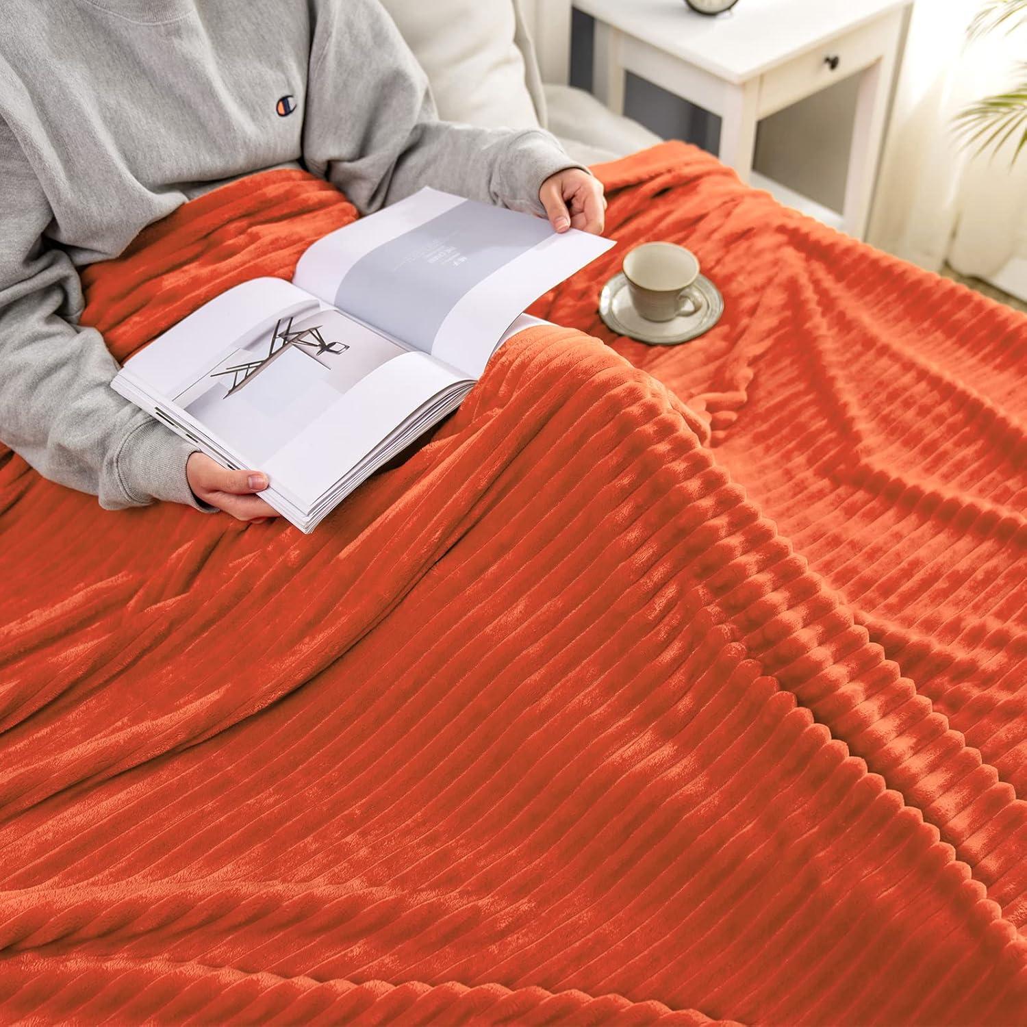 imageMIULEE Burnt Orange Fleece Blanket Durable Plush Fuzzy Extra Soft Warm Cozy Striped Flannel Fall Throw Blanket for Couch Sofa Bed 30quotx40quotBurnt Orange