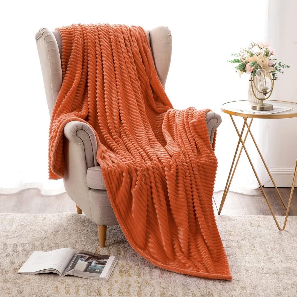 imageMIULEE Burnt Orange Fleece Blanket Durable Plush Fuzzy Extra Soft Warm Cozy Striped Flannel Fall Throw Blanket for Couch Sofa Bed 30quotx40quotBurnt Orange