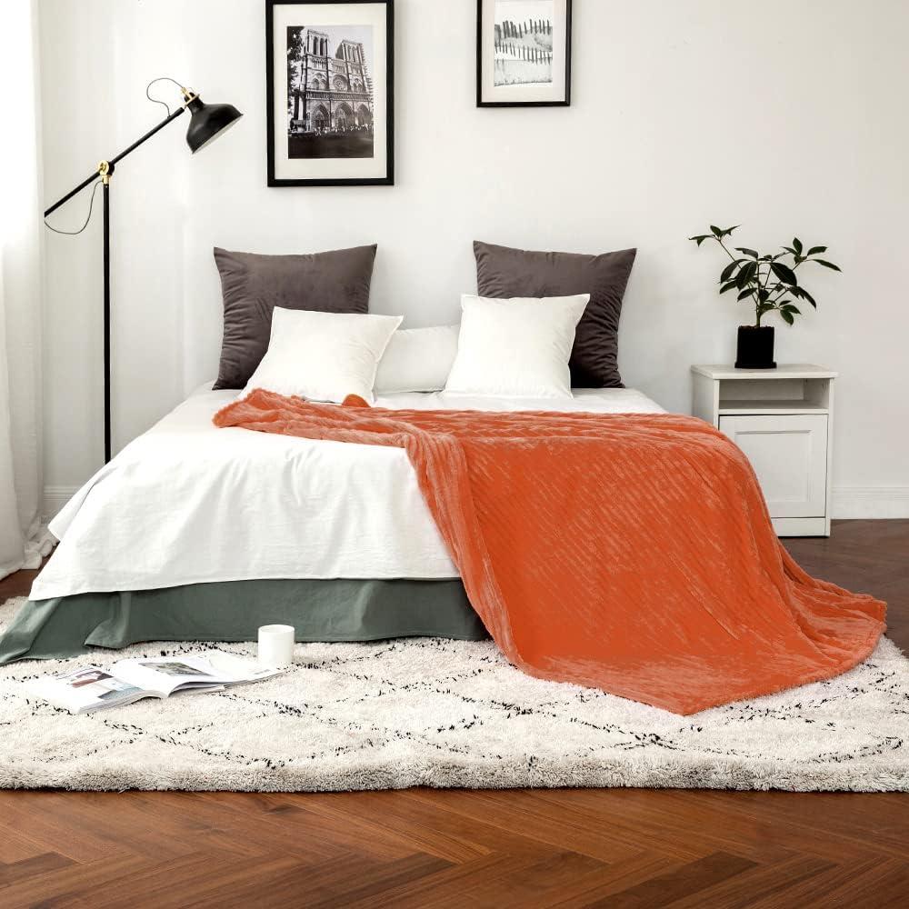 imageMIULEE Burnt Orange Fleece Blanket Durable Plush Fuzzy Extra Soft Warm Cozy Striped Flannel Fall Throw Blanket for Couch Sofa Bed 30quotx40quotBurnt Orange