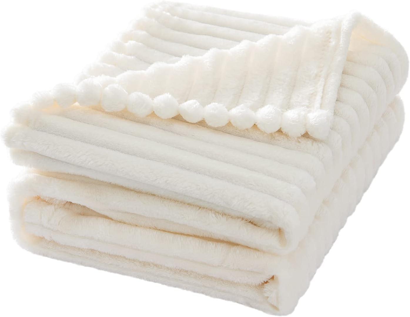 imageMIULEE Burnt Orange Fleece Blanket Durable Plush Fuzzy Extra Soft Warm Cozy Striped Flannel Fall Throw Blanket for Couch Sofa Bed 30quotx40quotCream White
