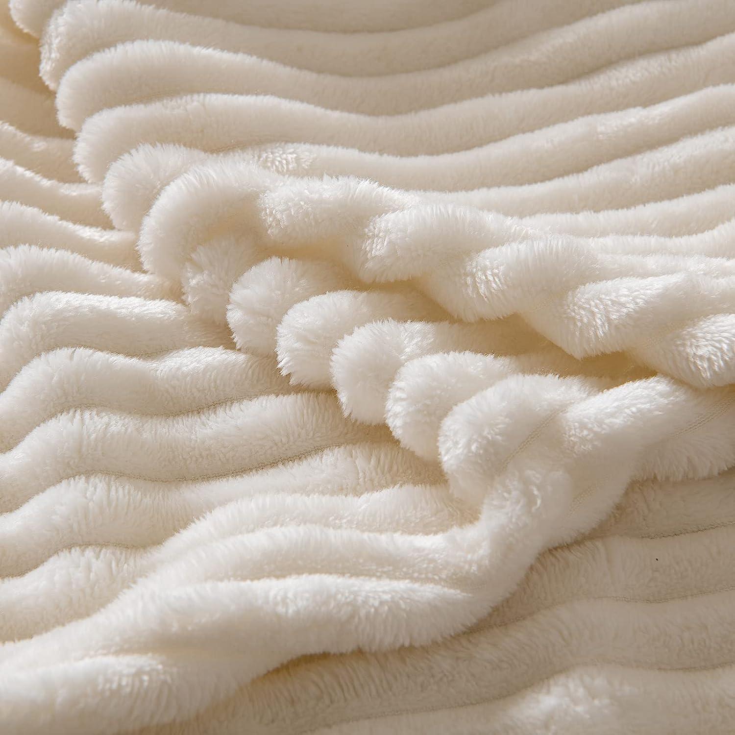 imageMIULEE Burnt Orange Fleece Blanket Durable Plush Fuzzy Extra Soft Warm Cozy Striped Flannel Fall Throw Blanket for Couch Sofa Bed 30quotx40quotCream White