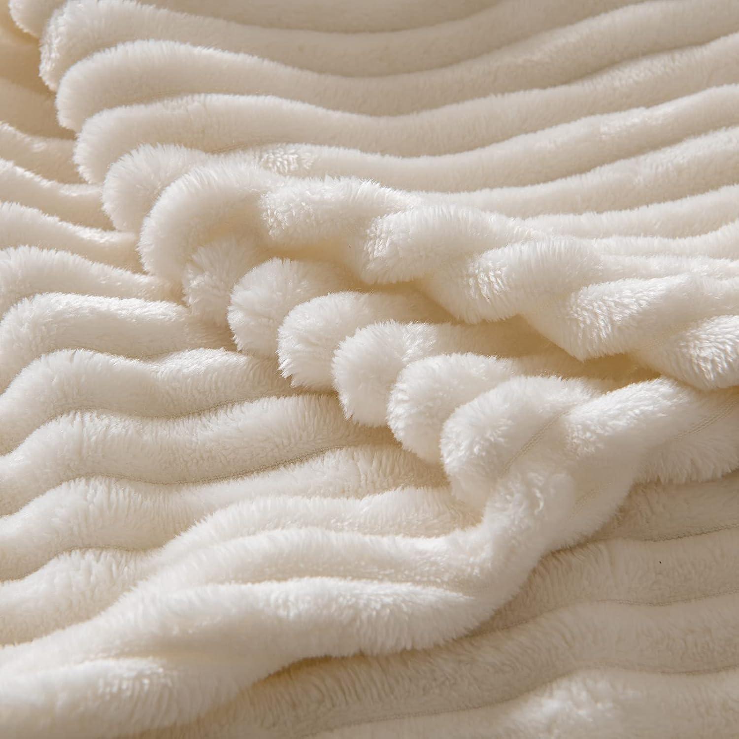 imageMIULEE Burnt Orange Fleece Blanket Durable Plush Fuzzy Extra Soft Warm Cozy Striped Flannel Fall Throw Blanket for Couch Sofa Bed 30quotx40quotCream White