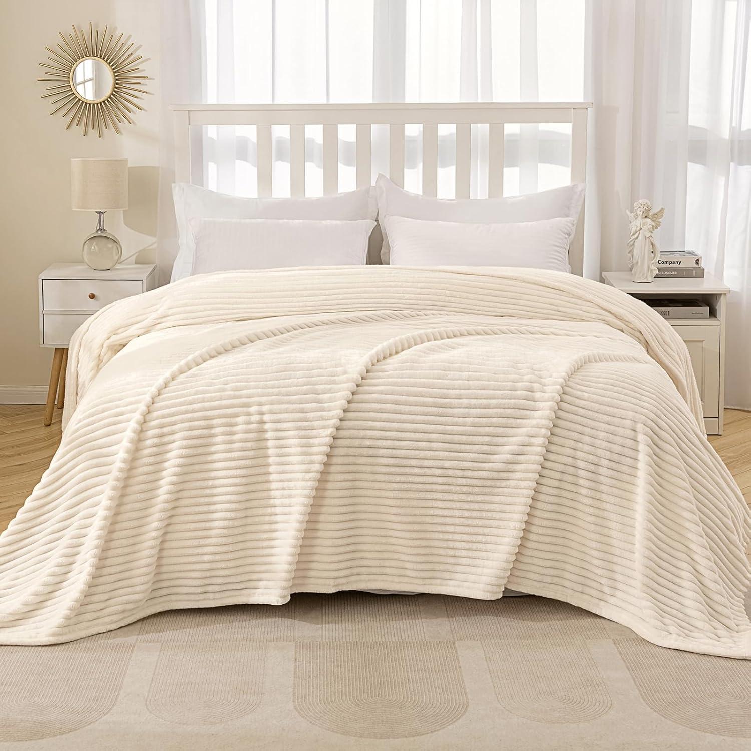 imageMIULEE Burnt Orange Fleece Blanket Durable Plush Fuzzy Extra Soft Warm Cozy Striped Flannel Fall Throw Blanket for Couch Sofa Bed 30quotx40quotCream White