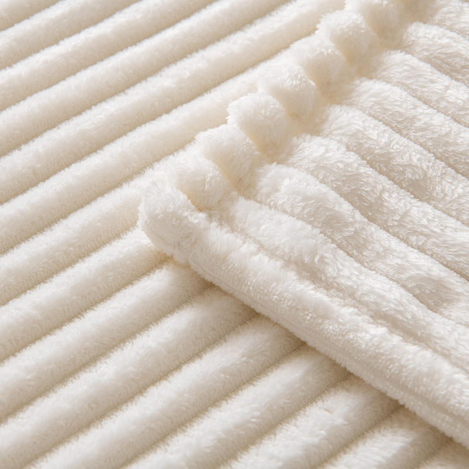 imageMIULEE Burnt Orange Fleece Blanket Durable Plush Fuzzy Extra Soft Warm Cozy Striped Flannel Fall Throw Blanket for Couch Sofa Bed 30quotx40quotCream White