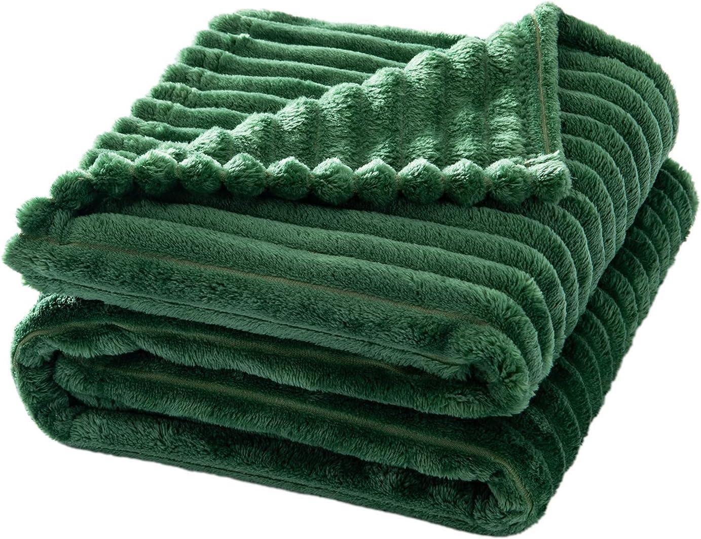 imageMIULEE Burnt Orange Fleece Blanket Durable Plush Fuzzy Extra Soft Warm Cozy Striped Flannel Fall Throw Blanket for Couch Sofa Bed 30quotx40quotDark Green