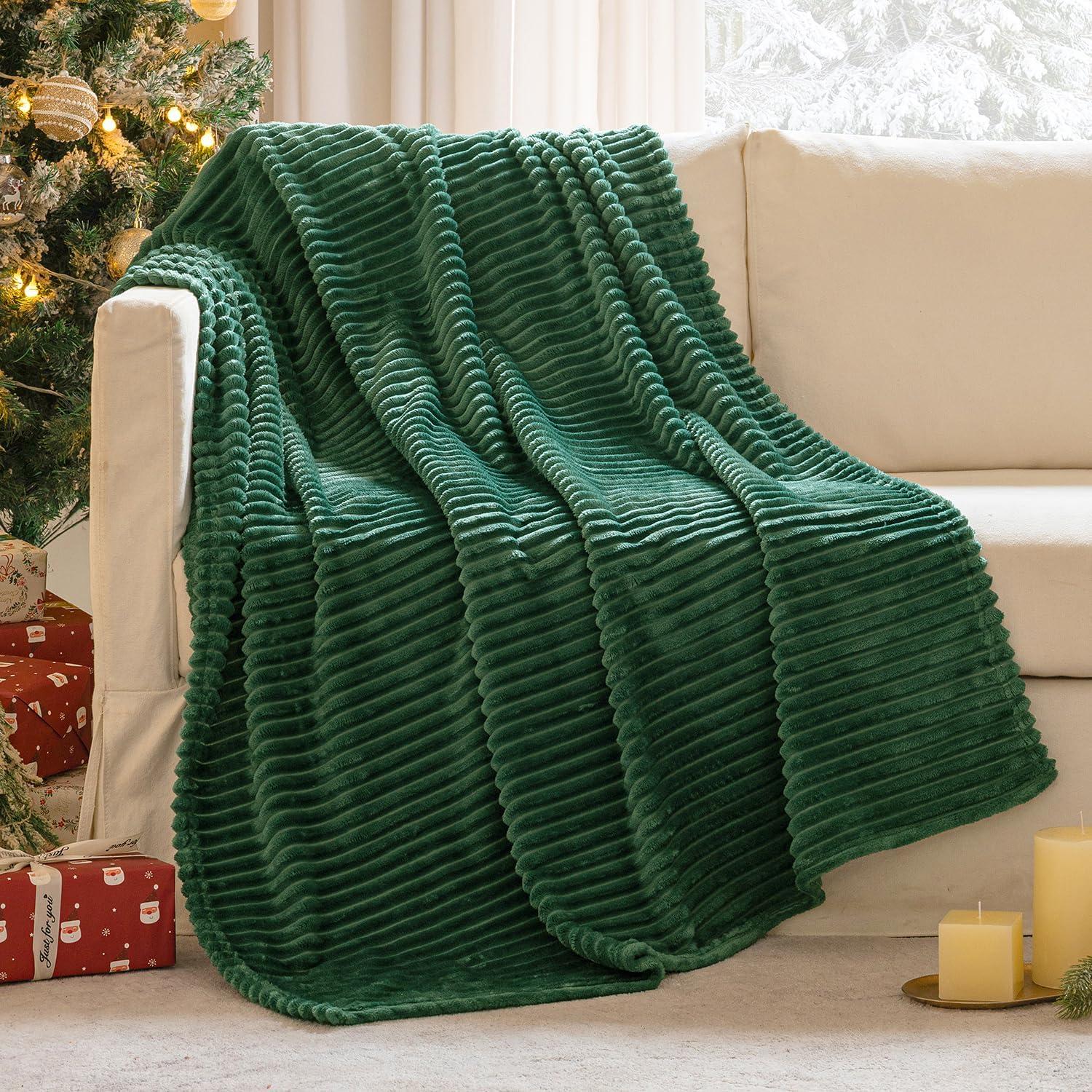 imageMIULEE Burnt Orange Fleece Blanket Durable Plush Fuzzy Extra Soft Warm Cozy Striped Flannel Fall Throw Blanket for Couch Sofa Bed 30quotx40quotDark Green
