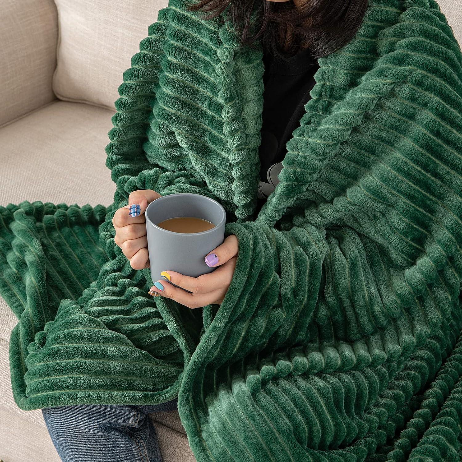 imageMIULEE Burnt Orange Fleece Blanket Durable Plush Fuzzy Extra Soft Warm Cozy Striped Flannel Fall Throw Blanket for Couch Sofa Bed 30quotx40quotDark Green