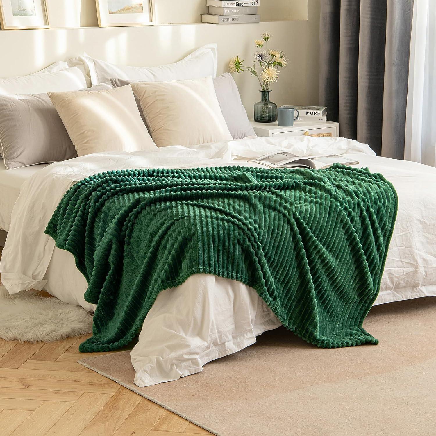 imageMIULEE Burnt Orange Fleece Blanket Durable Plush Fuzzy Extra Soft Warm Cozy Striped Flannel Fall Throw Blanket for Couch Sofa Bed 30quotx40quotDark Green