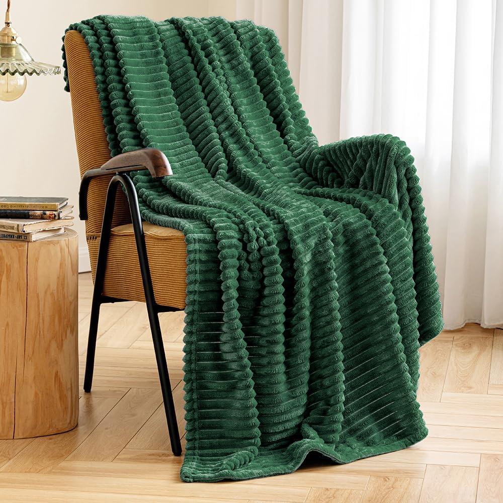 imageMIULEE Burnt Orange Fleece Blanket Durable Plush Fuzzy Extra Soft Warm Cozy Striped Flannel Fall Throw Blanket for Couch Sofa Bed 30quotx40quotDark Green