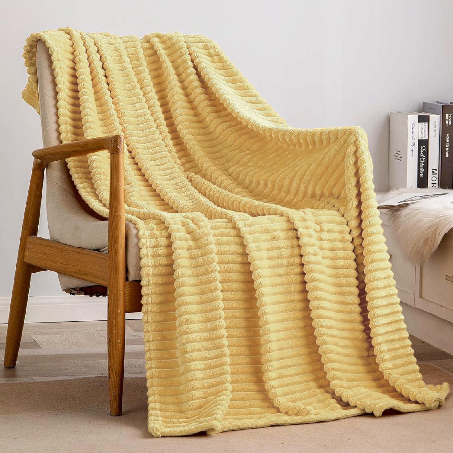 imageMIULEE Burnt Orange Fleece Blanket Durable Plush Fuzzy Extra Soft Warm Cozy Striped Flannel Fall Throw Blanket for Couch Sofa Bed 30quotx40quotLight Yellow