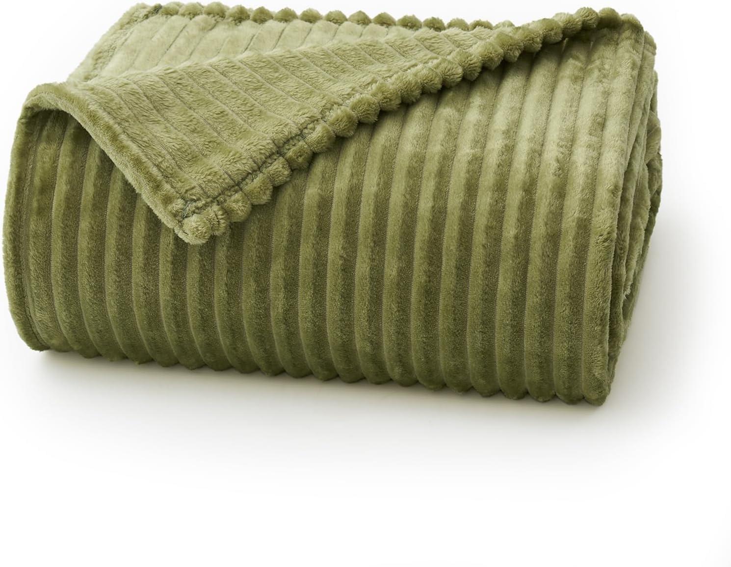 imageMIULEE Burnt Orange Fleece Blanket Durable Plush Fuzzy Extra Soft Warm Cozy Striped Flannel Fall Throw Blanket for Couch Sofa Bed 30quotx40quotOlive Green