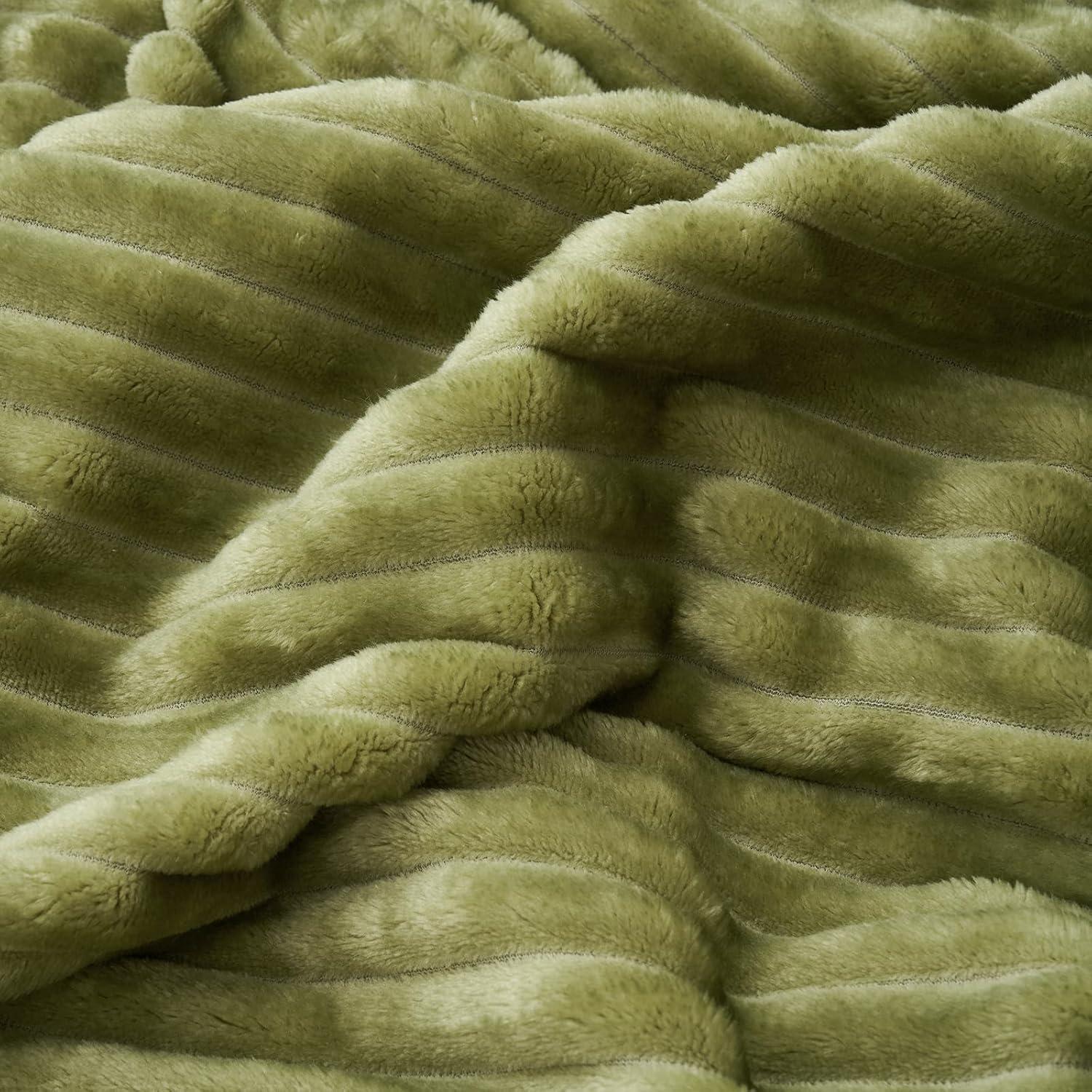 imageMIULEE Burnt Orange Fleece Blanket Durable Plush Fuzzy Extra Soft Warm Cozy Striped Flannel Fall Throw Blanket for Couch Sofa Bed 30quotx40quotOlive Green