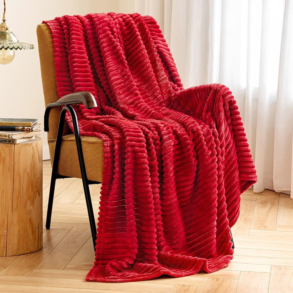imageMIULEE Burnt Orange Fleece Blanket Durable Plush Fuzzy Extra Soft Warm Cozy Striped Flannel Fall Throw Blanket for Couch Sofa Bed 30quotx40quotRed