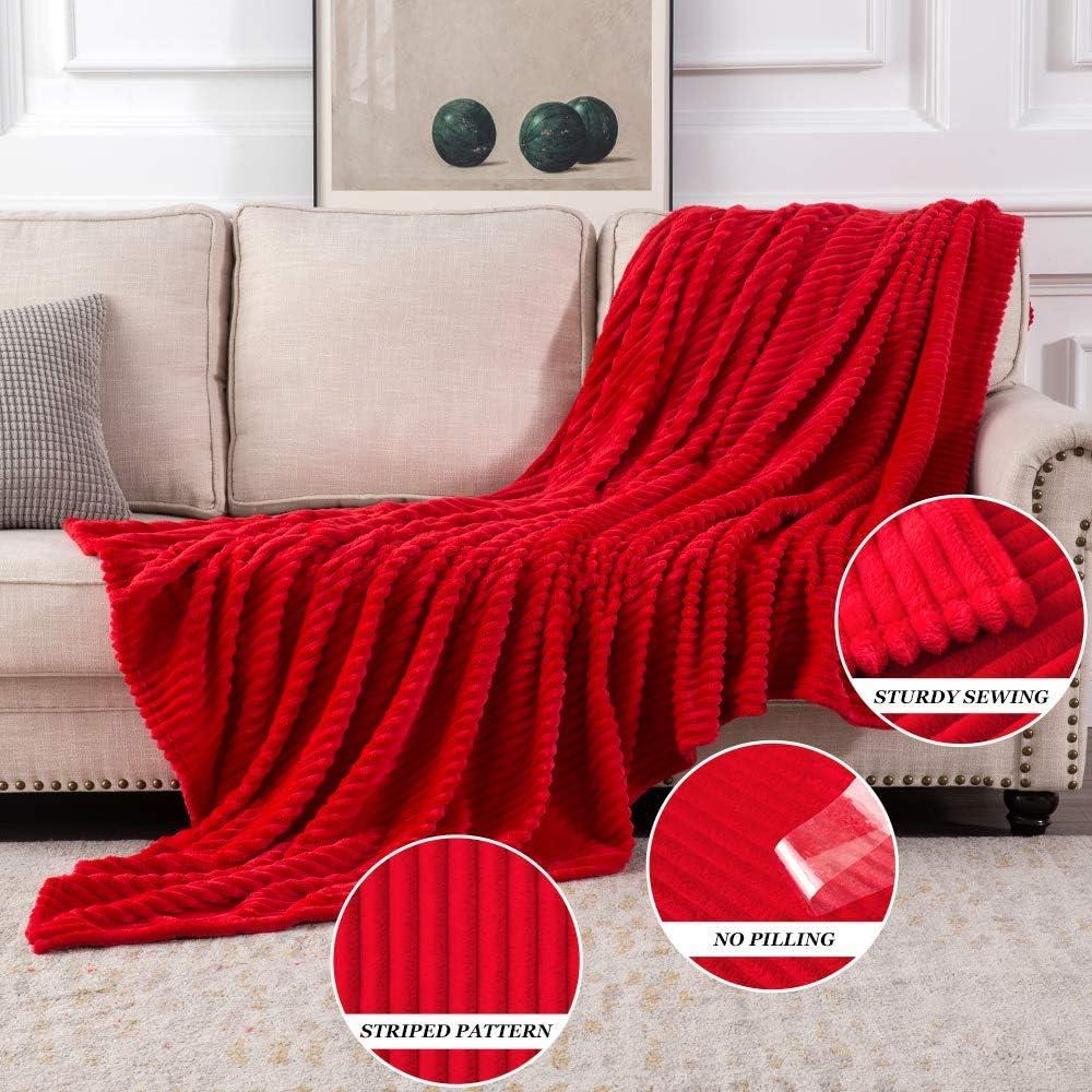 imageMIULEE Burnt Orange Fleece Blanket Durable Plush Fuzzy Extra Soft Warm Cozy Striped Flannel Fall Throw Blanket for Couch Sofa Bed 30quotx40quotRed