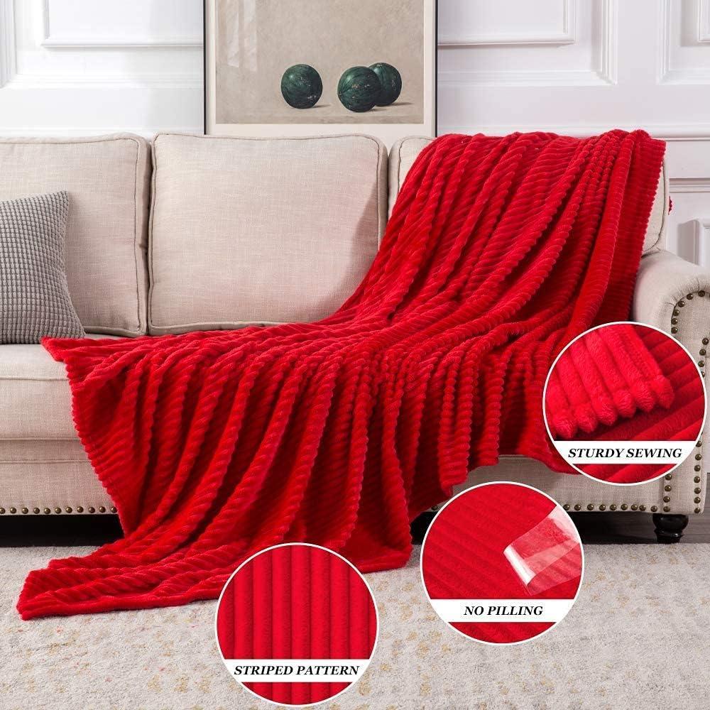 imageMIULEE Burnt Orange Fleece Blanket Durable Plush Fuzzy Extra Soft Warm Cozy Striped Flannel Fall Throw Blanket for Couch Sofa Bed 30quotx40quotRed