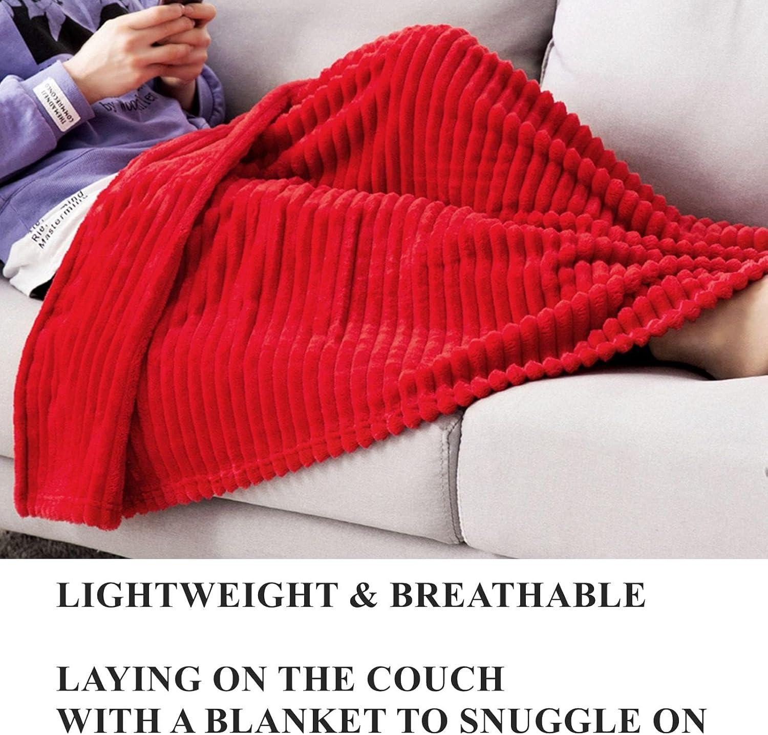 imageMIULEE Burnt Orange Fleece Blanket Durable Plush Fuzzy Extra Soft Warm Cozy Striped Flannel Fall Throw Blanket for Couch Sofa Bed 30quotx40quotRed
