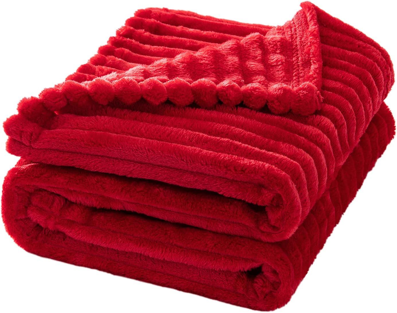 imageMIULEE Burnt Orange Fleece Blanket Durable Plush Fuzzy Extra Soft Warm Cozy Striped Flannel Fall Throw Blanket for Couch Sofa Bed 30quotx40quotRed