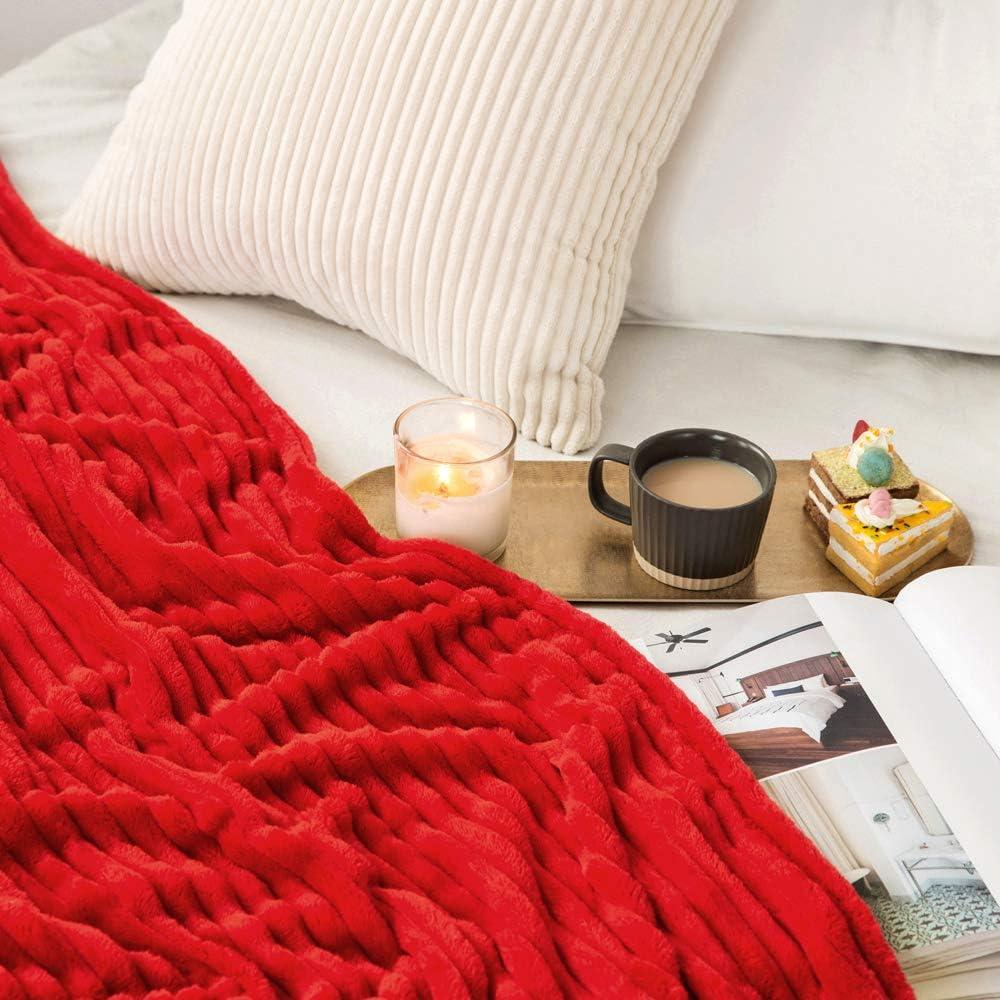 imageMIULEE Burnt Orange Fleece Blanket Durable Plush Fuzzy Extra Soft Warm Cozy Striped Flannel Fall Throw Blanket for Couch Sofa Bed 30quotx40quotRed