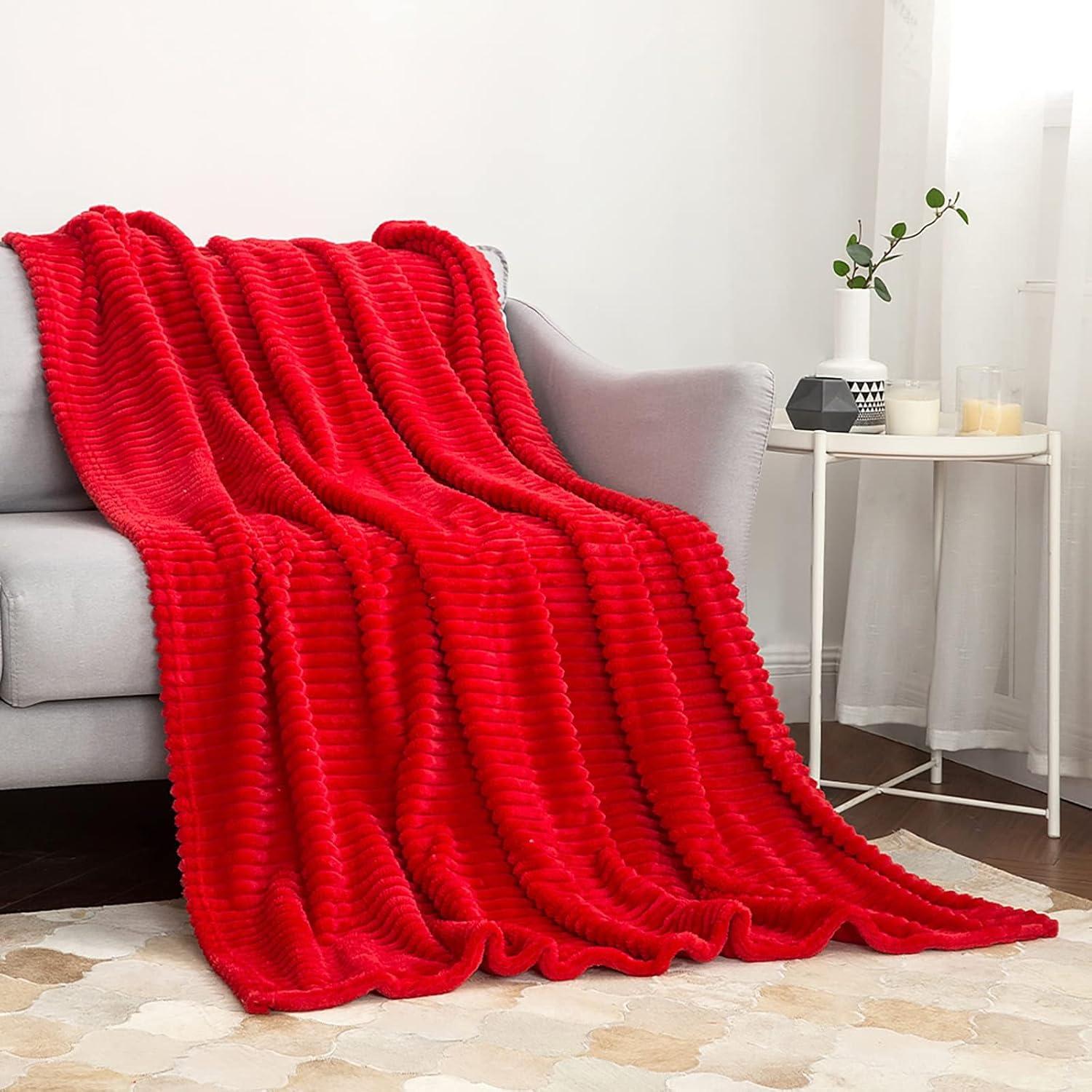 imageMIULEE Burnt Orange Fleece Blanket Durable Plush Fuzzy Extra Soft Warm Cozy Striped Flannel Fall Throw Blanket for Couch Sofa Bed 30quotx40quotRed