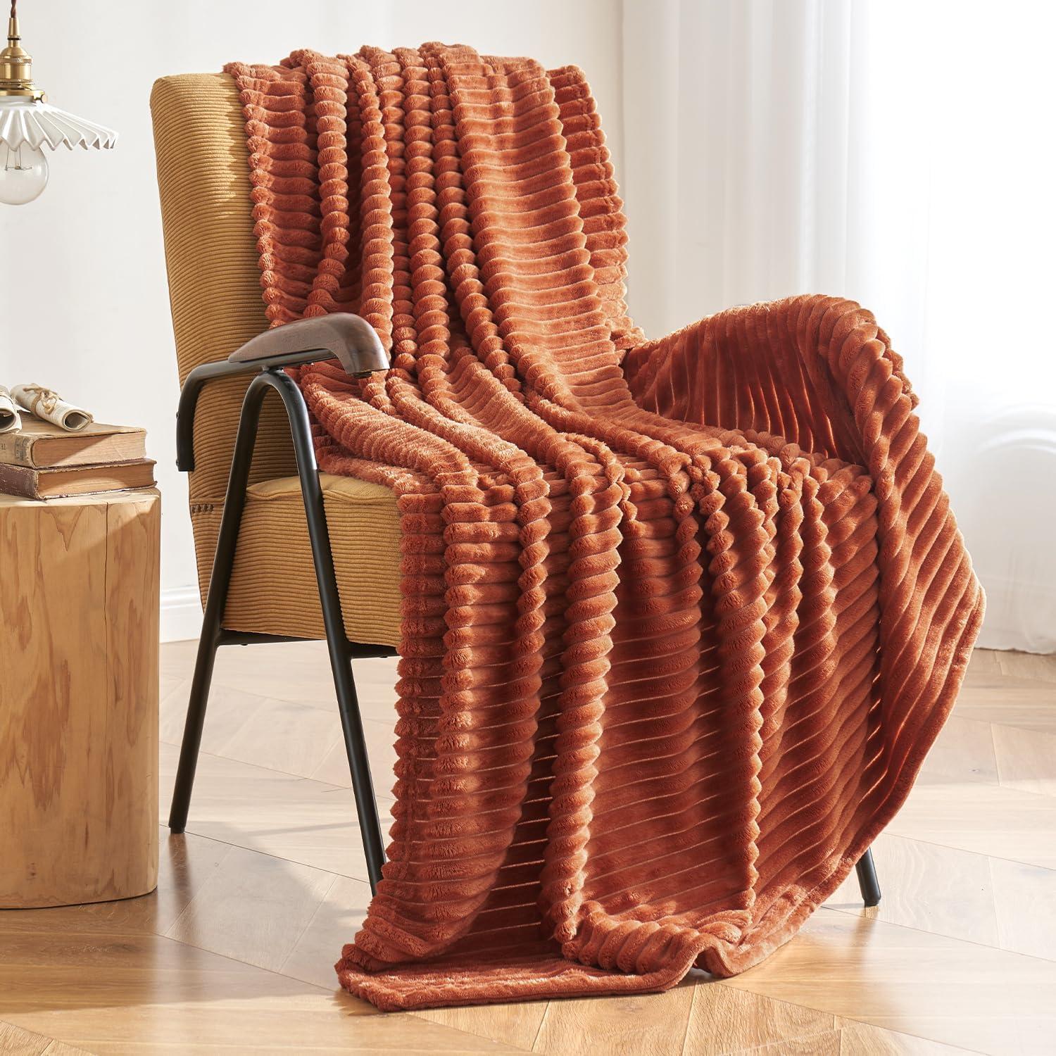 imageMIULEE Burnt Orange Fleece Blanket Durable Plush Fuzzy Extra Soft Warm Cozy Striped Flannel Fall Throw Blanket for Couch Sofa Bed 30quotx40quotRust