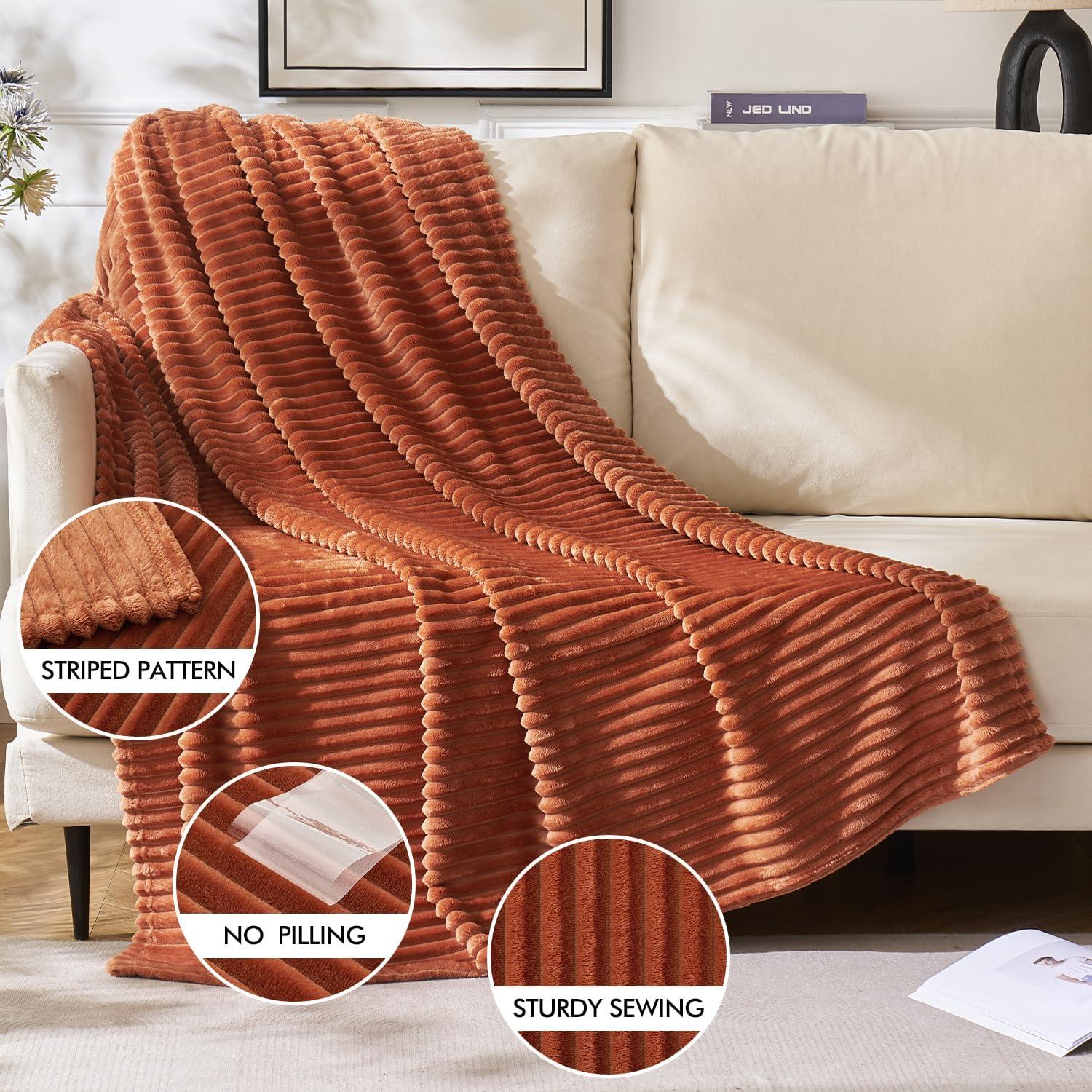 imageMIULEE Burnt Orange Fleece Blanket Durable Plush Fuzzy Extra Soft Warm Cozy Striped Flannel Fall Throw Blanket for Couch Sofa Bed 30quotx40quotRust
