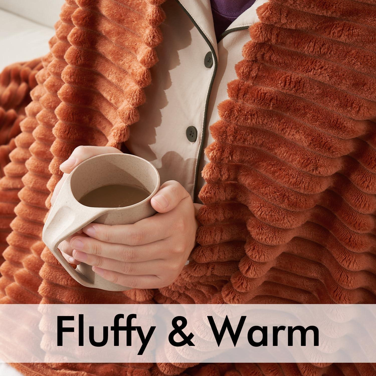 imageMIULEE Burnt Orange Fleece Blanket Durable Plush Fuzzy Extra Soft Warm Cozy Striped Flannel Fall Throw Blanket for Couch Sofa Bed 30quotx40quotRust