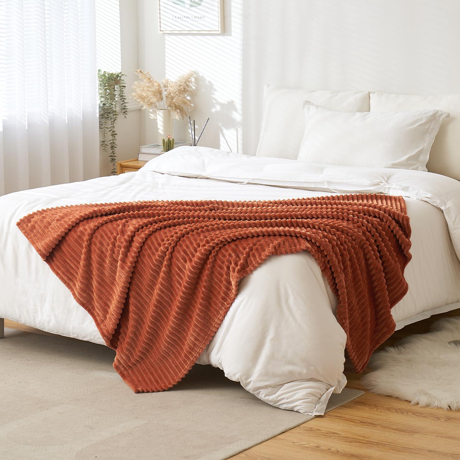 imageMIULEE Burnt Orange Fleece Blanket Durable Plush Fuzzy Extra Soft Warm Cozy Striped Flannel Fall Throw Blanket for Couch Sofa Bed 30quotx40quotRust