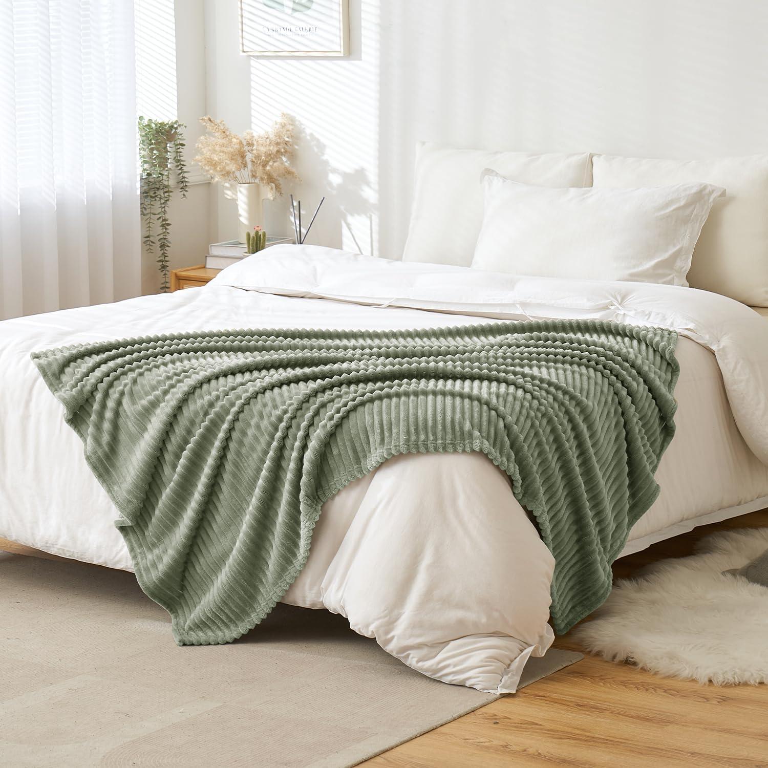 imageMIULEE Burnt Orange Fleece Blanket Durable Plush Fuzzy Extra Soft Warm Cozy Striped Flannel Fall Throw Blanket for Couch Sofa Bed 30quotx40quotSage