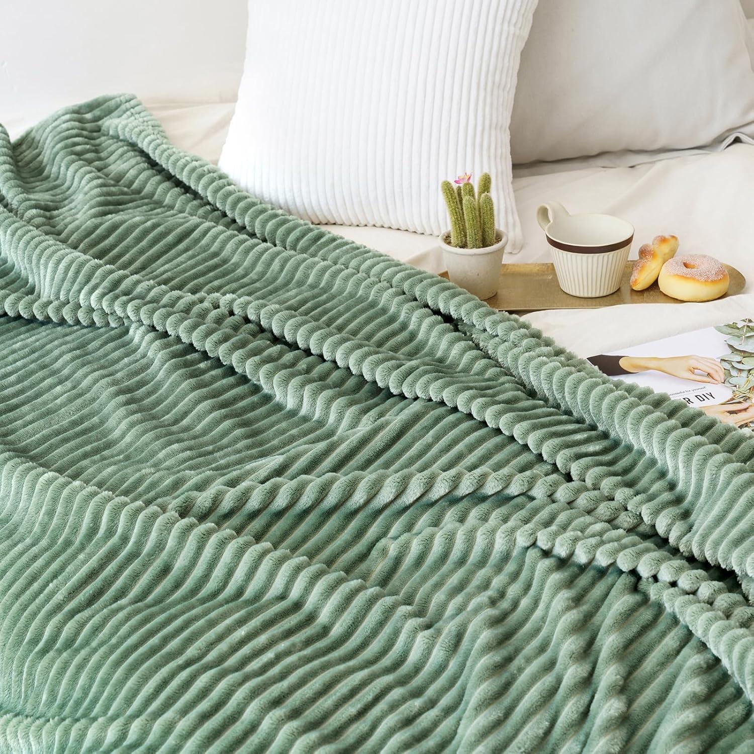 imageMIULEE Burnt Orange Fleece Blanket Durable Plush Fuzzy Extra Soft Warm Cozy Striped Flannel Fall Throw Blanket for Couch Sofa Bed 30quotx40quotSage Green