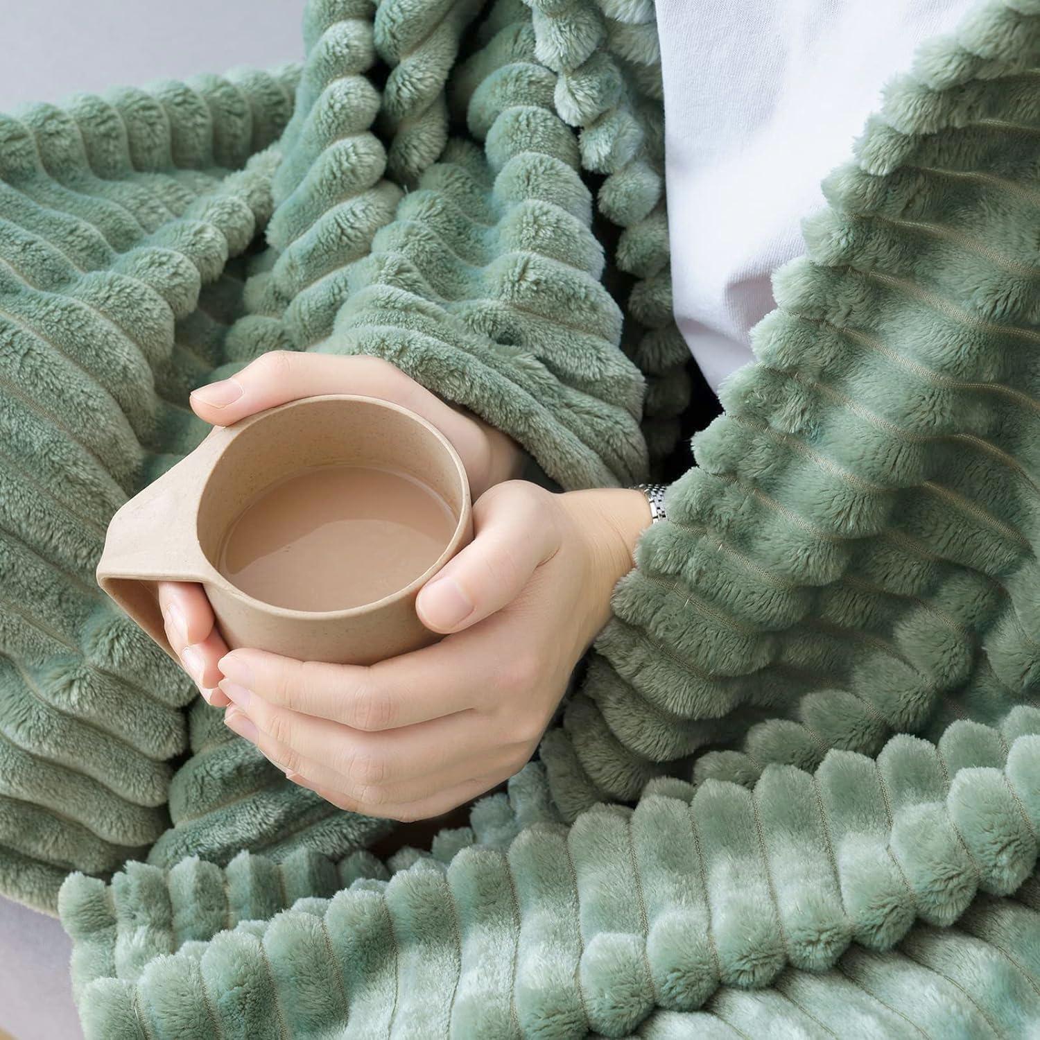 imageMIULEE Burnt Orange Fleece Blanket Durable Plush Fuzzy Extra Soft Warm Cozy Striped Flannel Fall Throw Blanket for Couch Sofa Bed 30quotx40quotSage Green