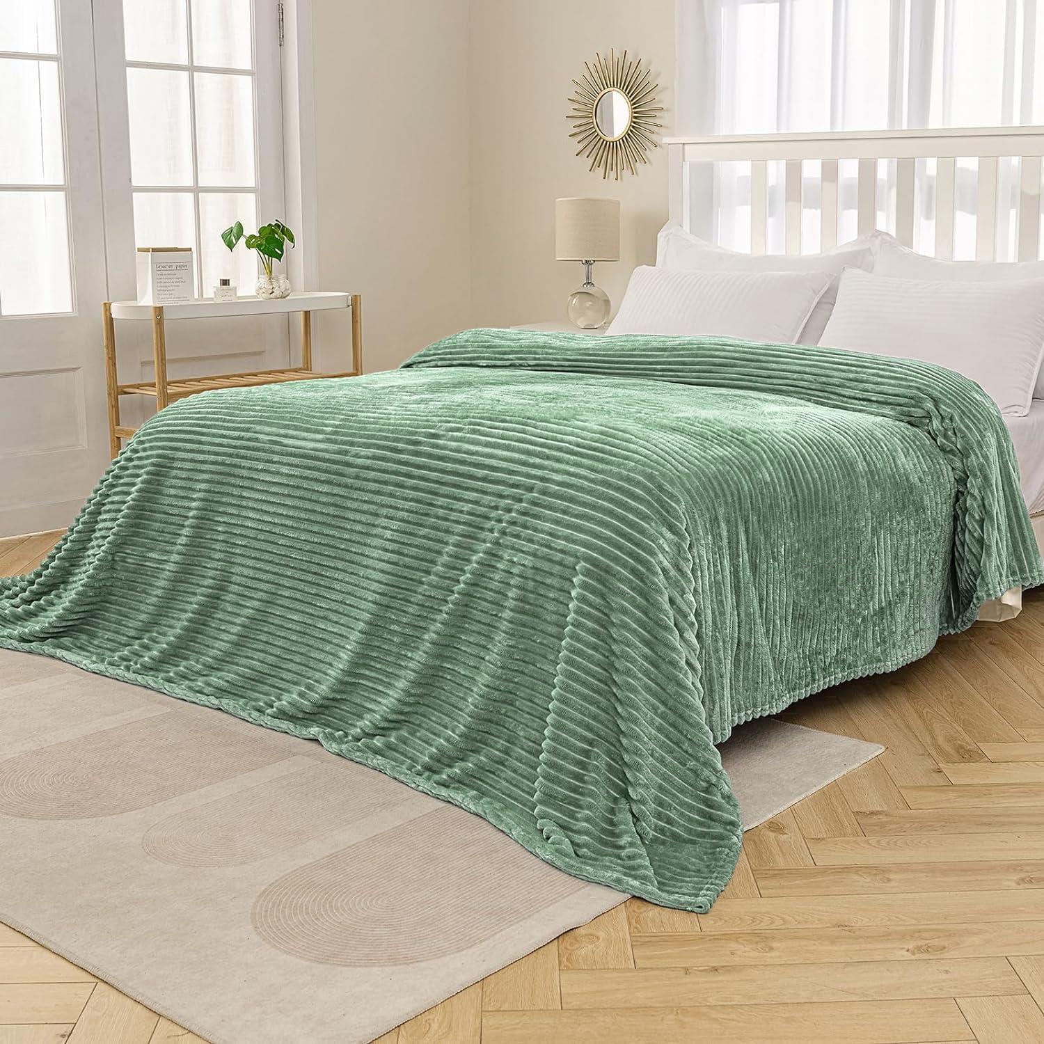 imageMIULEE Burnt Orange Fleece Blanket Durable Plush Fuzzy Extra Soft Warm Cozy Striped Flannel Fall Throw Blanket for Couch Sofa Bed 30quotx40quotSage Green