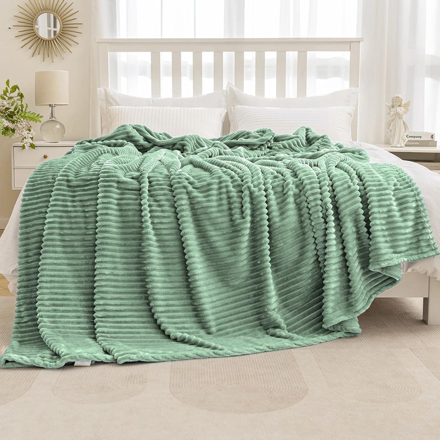 imageMIULEE Burnt Orange Fleece Blanket Durable Plush Fuzzy Extra Soft Warm Cozy Striped Flannel Fall Throw Blanket for Couch Sofa Bed 30quotx40quotSage Green