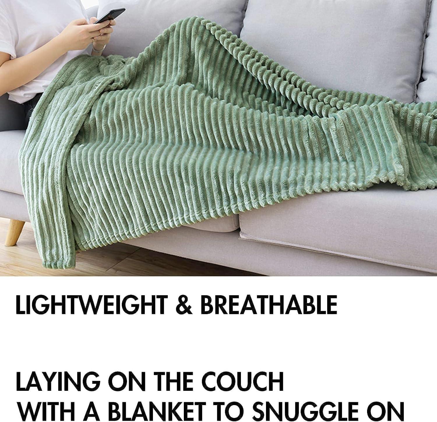 imageMIULEE Burnt Orange Fleece Blanket Durable Plush Fuzzy Extra Soft Warm Cozy Striped Flannel Fall Throw Blanket for Couch Sofa Bed 30quotx40quotSage Green