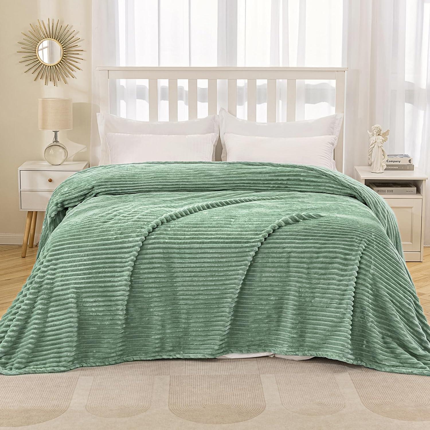 imageMIULEE Burnt Orange Fleece Blanket Durable Plush Fuzzy Extra Soft Warm Cozy Striped Flannel Fall Throw Blanket for Couch Sofa Bed 30quotx40quotSage Green